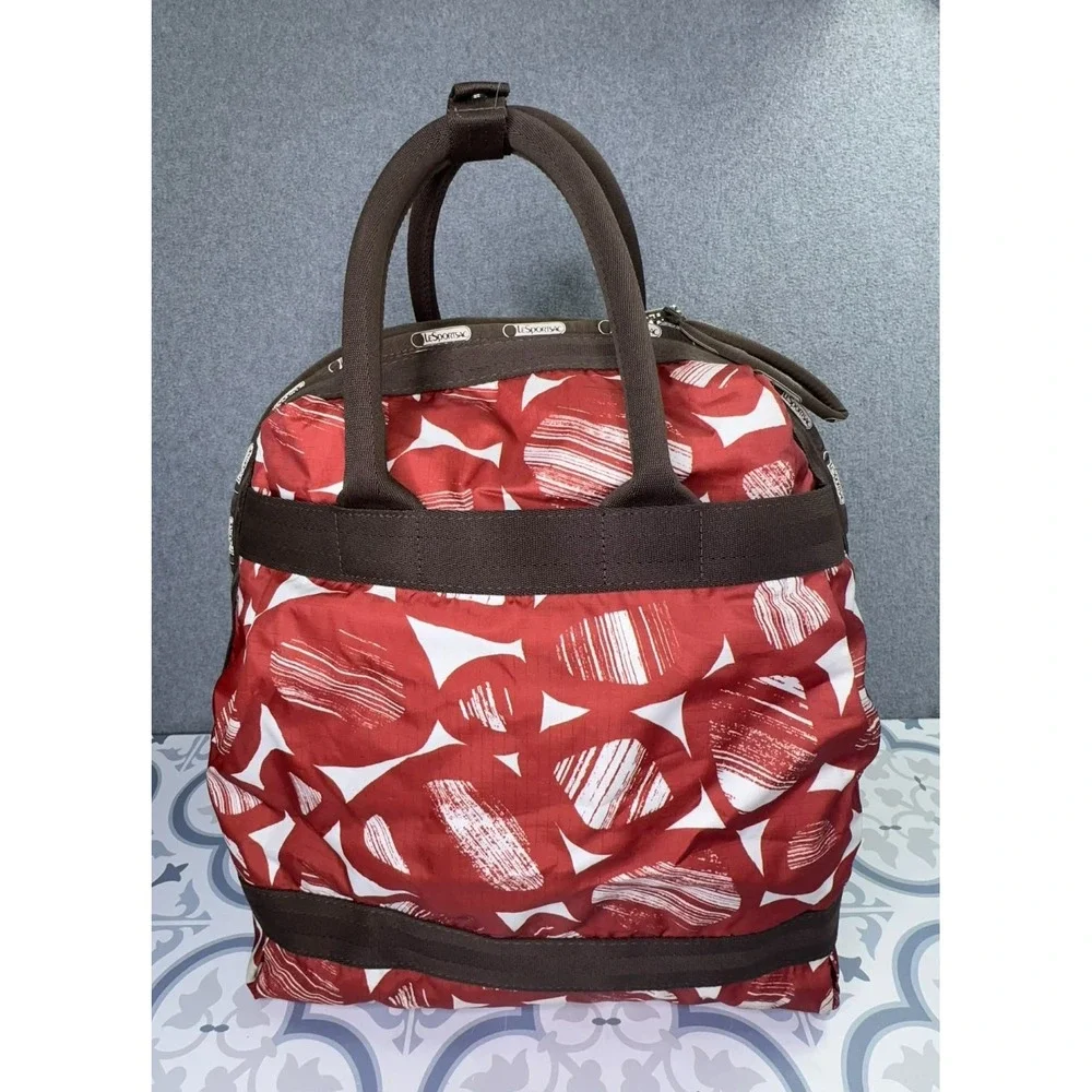 LeSportsac Red Abstract Print Backpack Duffel Bag Travel Weekender Large‎ Zip